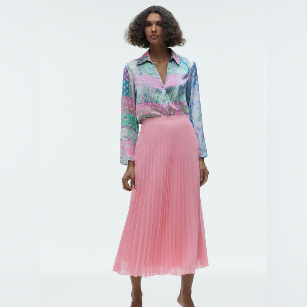 Patchwork printed satin shirt